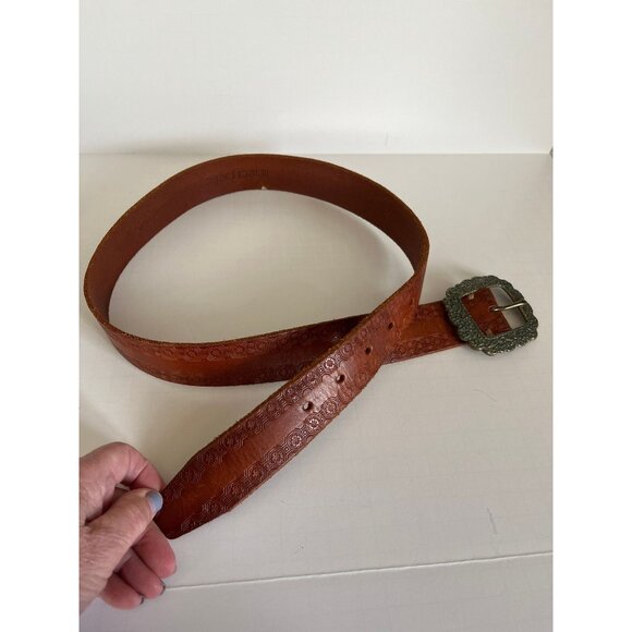 Vintage Women's Linea Pelle Handmade Belt Leather Brass Ornate Rectangle Buckle - Picture 4 of 8